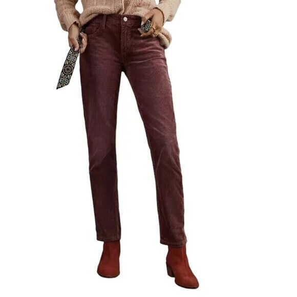 NEW! Pilcro and the letterpress slim boyfriend crop corduroy Wine red pants 28 - Picture 1 of 6